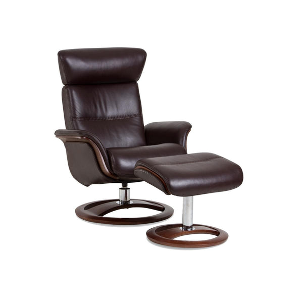 IMG Norway Space Swivel Leather Recliner Space 55.55 High-back Chair and Ottoman Set - Trend or Sauvage Leather IMAGE 1