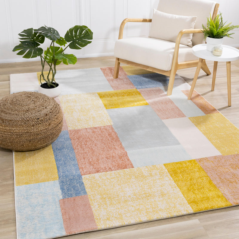 Kalora Interiors Belle Yellow Orange Blue Colour Blocks Rug, 7'10" x 10'10" IMAGE 2