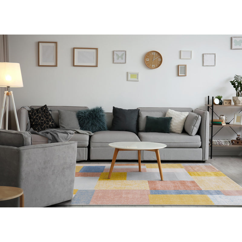 Kalora Interiors Belle Yellow Orange Blue Colour Blocks Rug, 7'10" x 10'10" IMAGE 3