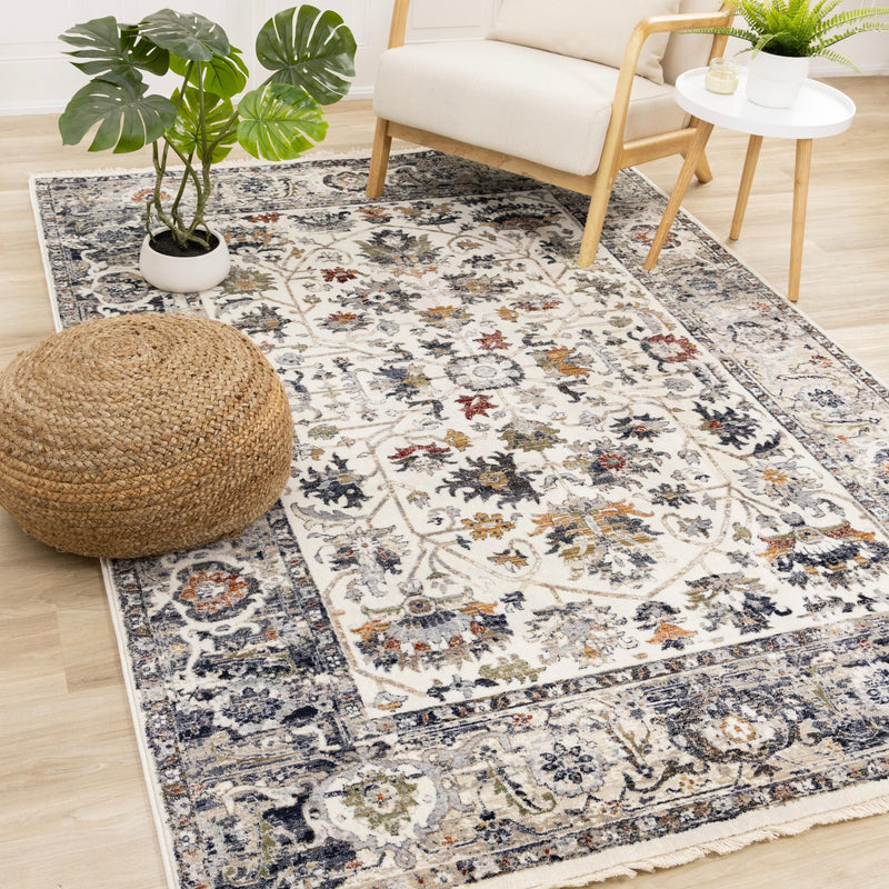 Kalora Interiors Serene Cream Blue Intricate Border Rug, 5'3" x 7'7" IMAGE 2