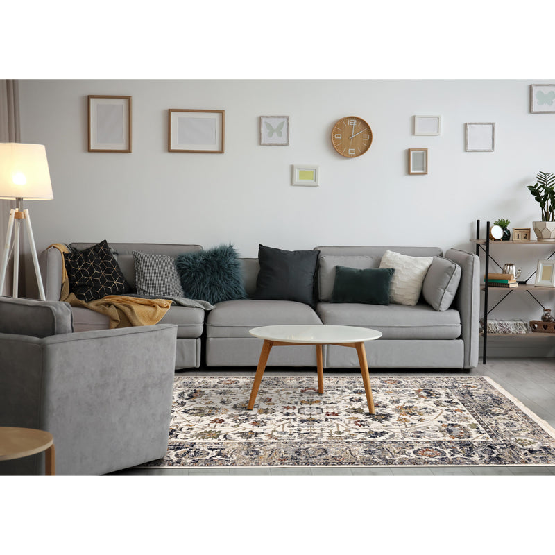 Kalora Interiors Serene Cream Blue Intricate Border Rug, 5'3" x 7'7" IMAGE 3
