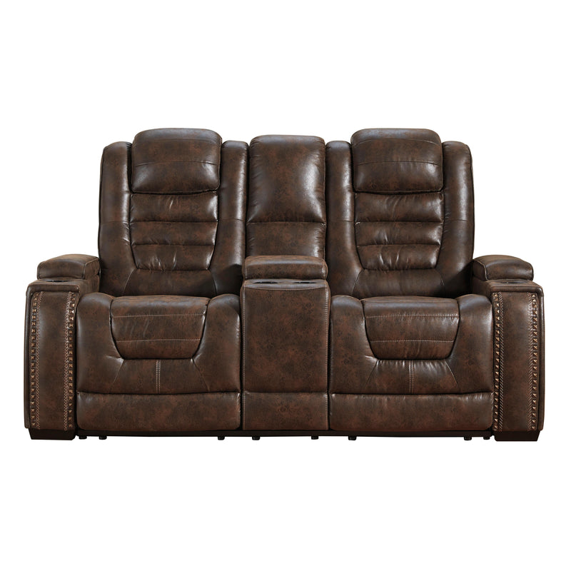 Signature Design by Ashley Game Zone 3850118C Power Reclining Loveseat w/ Console and ADJ Headrest IMAGE 1
