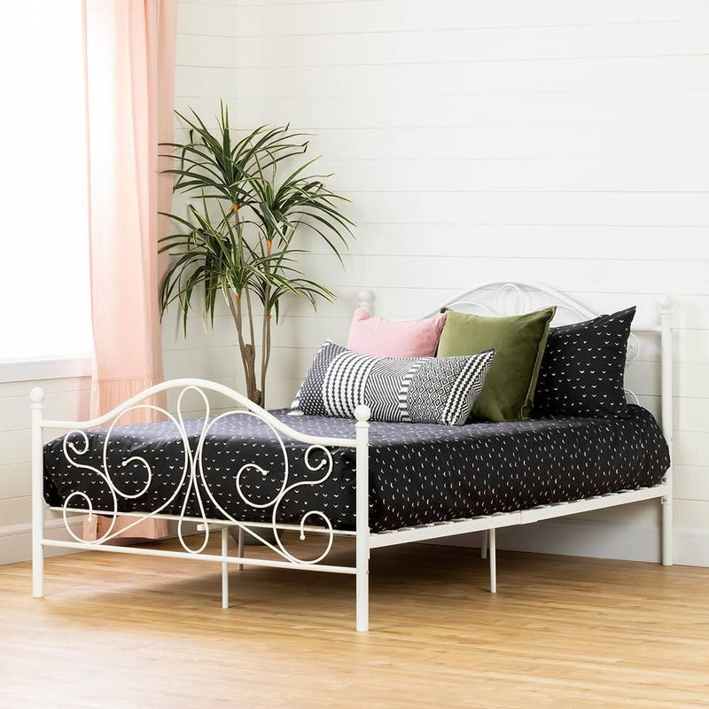South Shore Furniture Summer Breeze 12155 Metal Platform Bed with Headboard and Metal Slats-White IMAGE 1