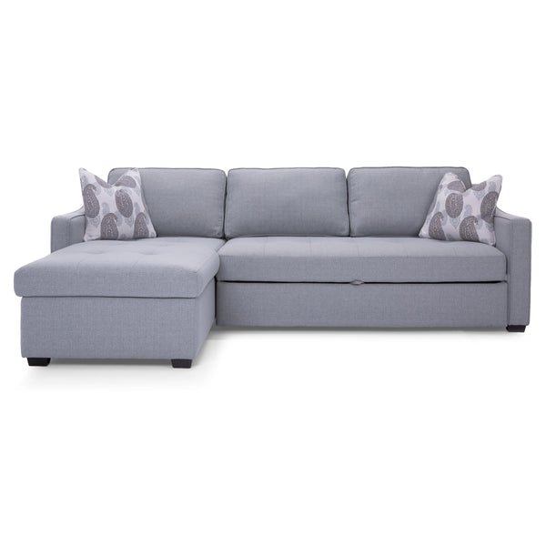 Decor-Rest Furniture Power Reclining Fabric 2 pc Sectional M2086 2 pc Sectional with Power Chaise/Double Bed Sleeper IMAGE 1