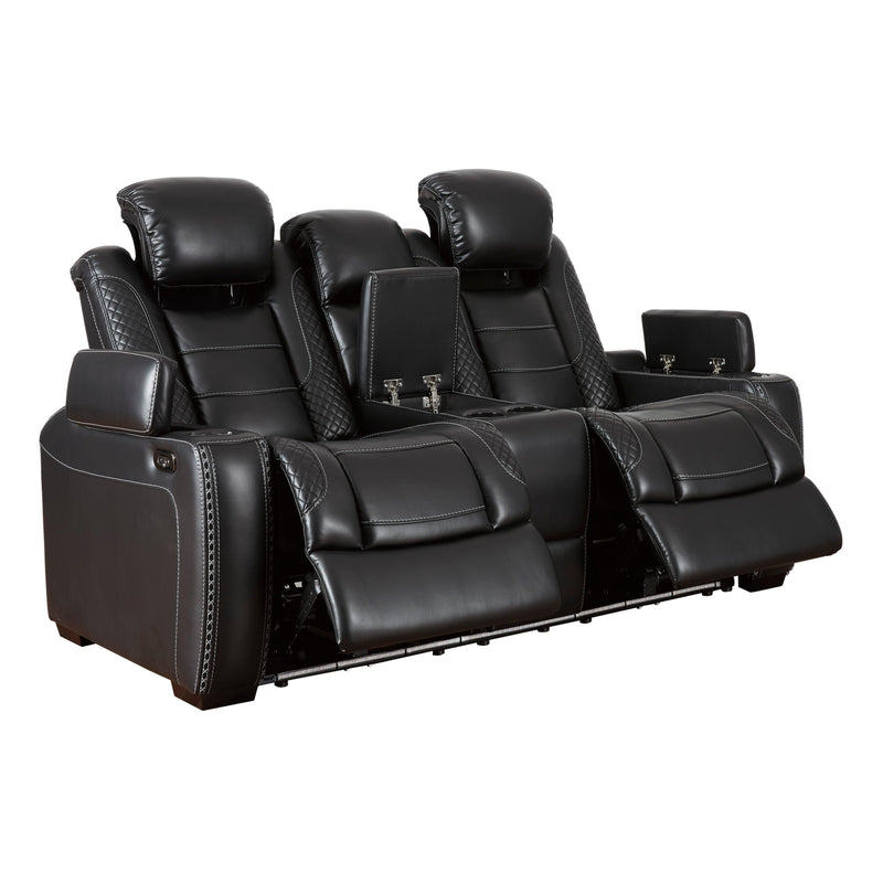 Signature Design by Ashley Party Time Power Reclining Leather Look Loveseat 3700318C IMAGE 2